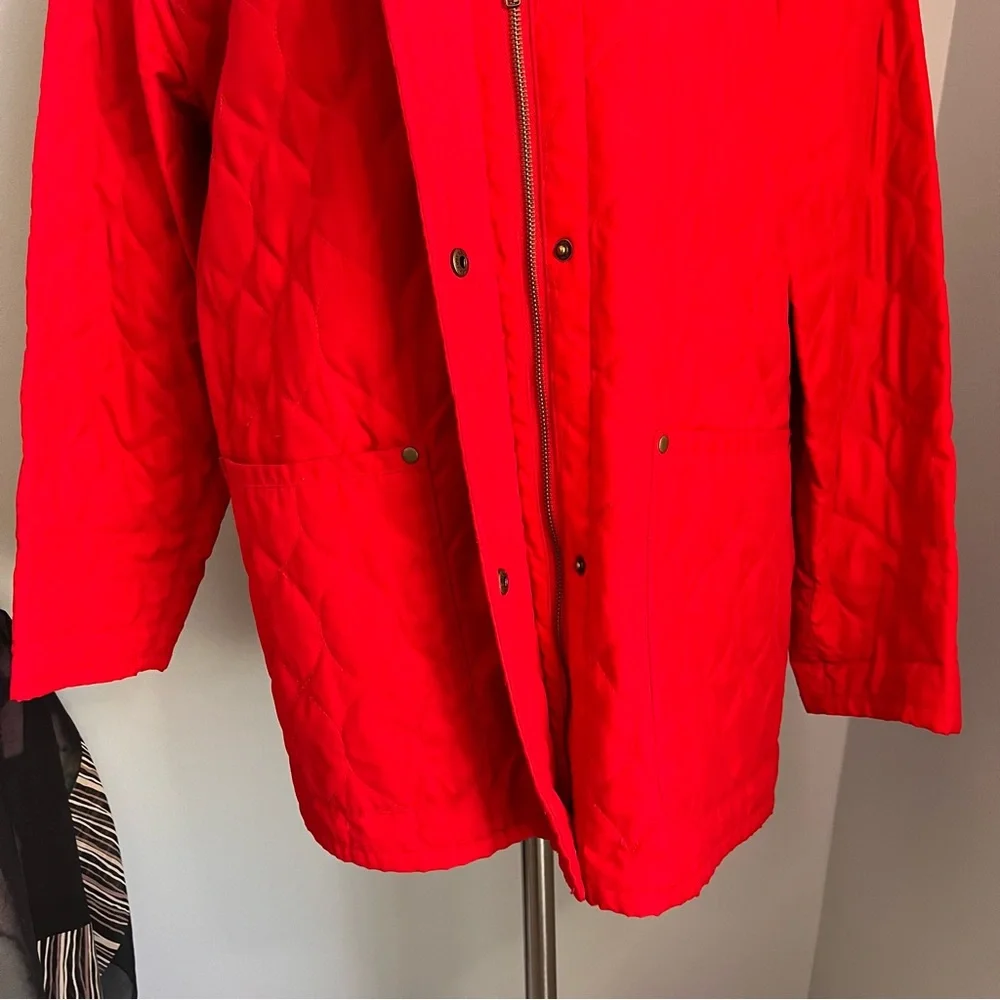 Gallery M Red Quilted Collared Full Zip Snaps Hip Jacket Coat